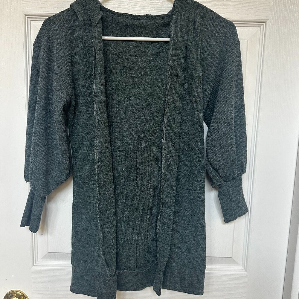Joyfolie green teal hooded knit cardigan